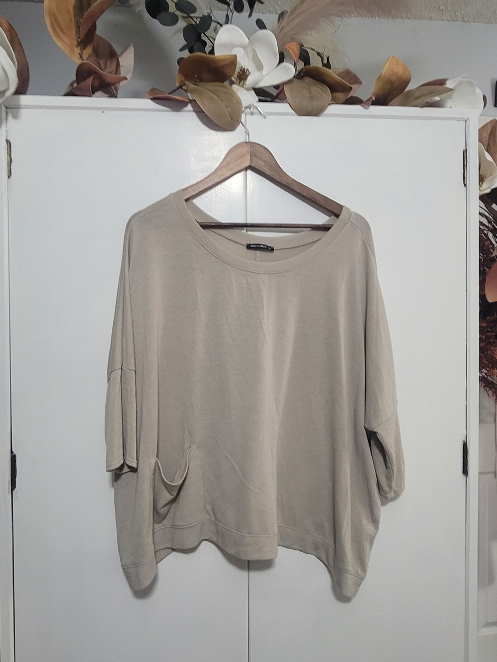 Nally & Millie Oversized Scoop Neck Top in Taupe